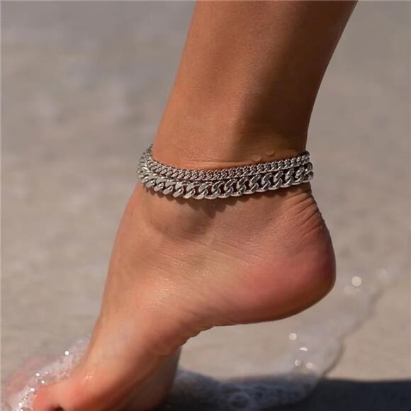 Sterling Silver Ankle Bracelets for Women: Dainty Layered Waterproof Anklet for - Picture 3 of 7